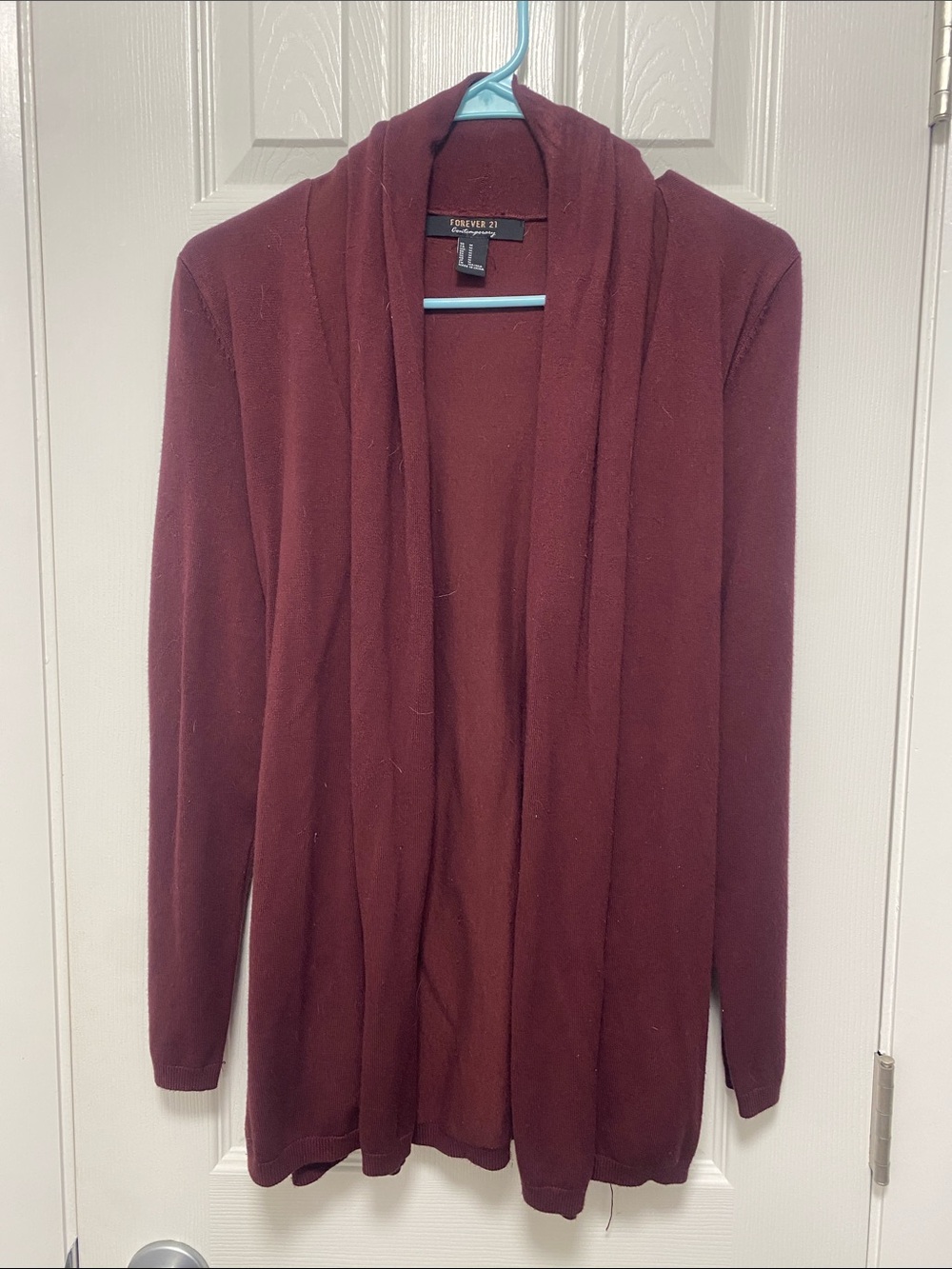 Forever 21 Burgundy Open-Front Shawl Collar Cardigan